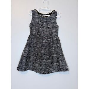 H&M Girls Black White Tweed Metallic Dress Bow‎ Back Gold Trim Size 4-5Y